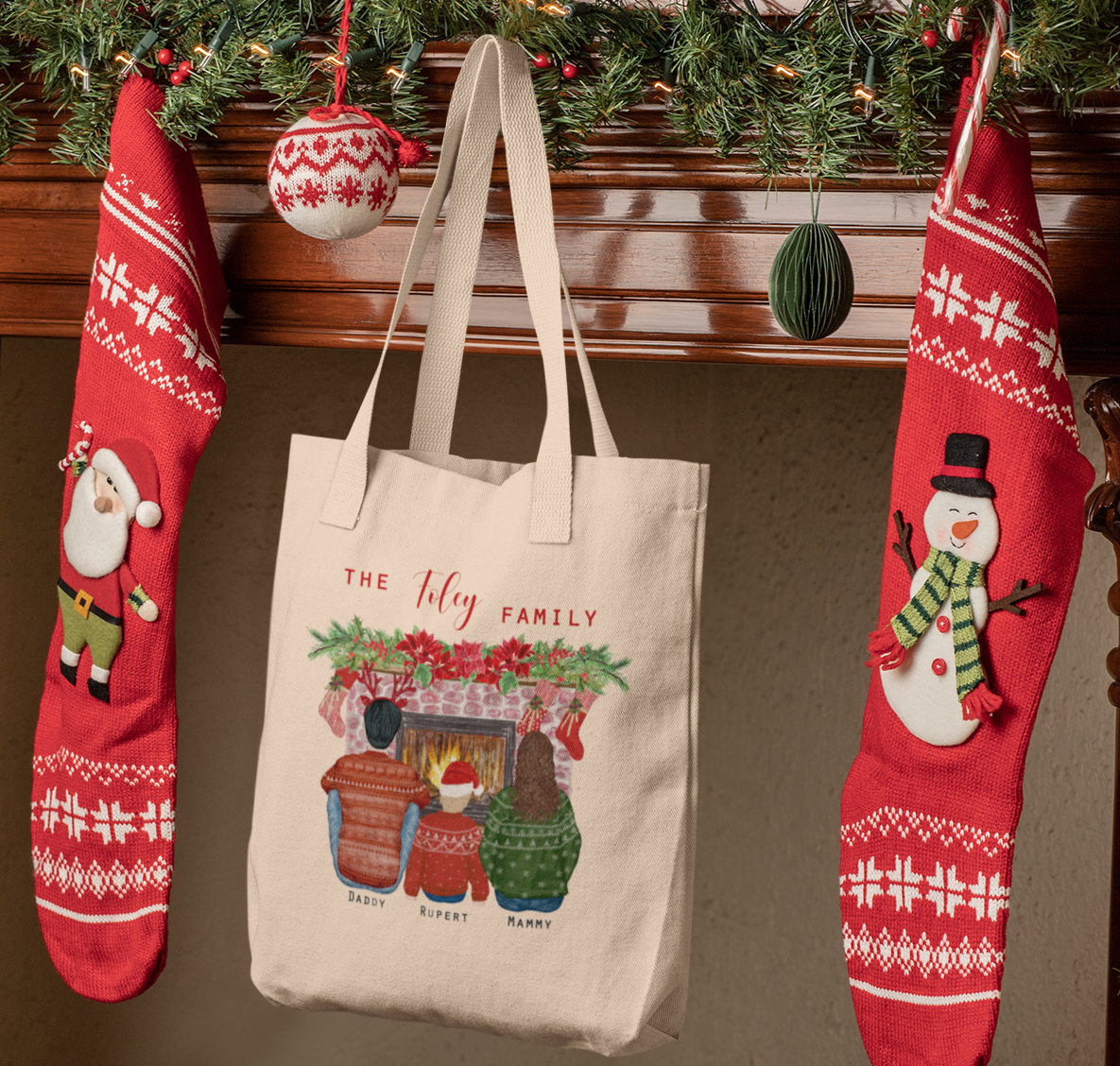 Christmas Family Tote Bag - Gray Robin